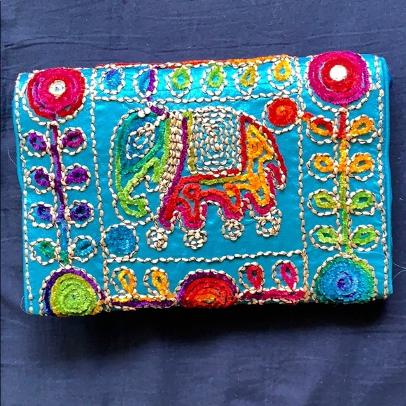 Handmade, Colorful Indian Clutch with Elephant - Picture 2 of 6